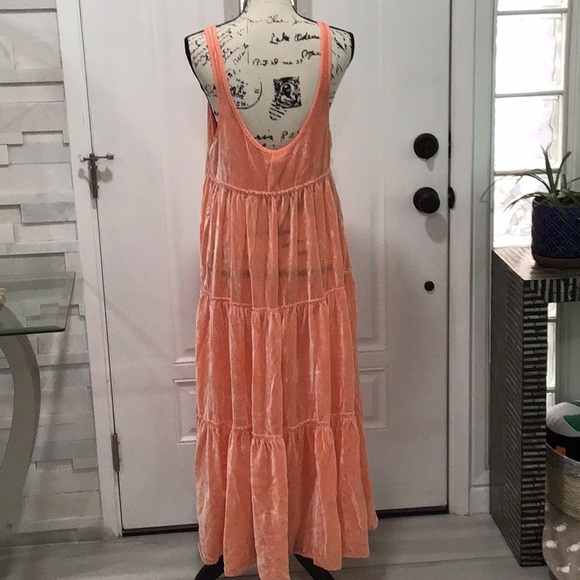 🆕 FREE PEOPLE Tiered Velvety Sleeveless Maxi Dress Salmon - Picture 8 of 12